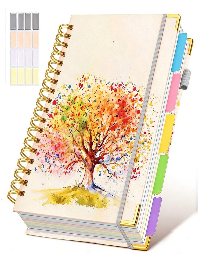 dilitego Hardcover Spiral Notebook journal with Removable Dividers Tabs, 300 Pages 5 Subject Notebook College Ruled, 100GMS Notebooks for Work School Note taking,Lined Journal for Women,Colorful Tree of Life - Image 1