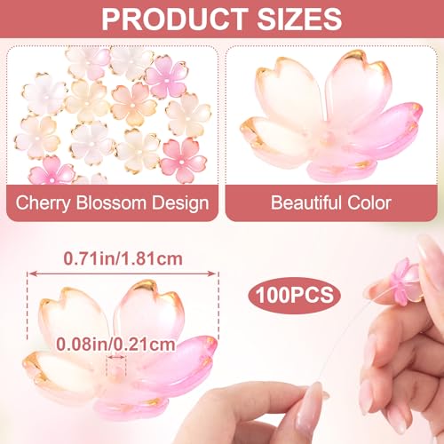 CustomyLife 100Pcs Pink Gradient Cherry Blossom Beads, 5-Petal Acrylic Flower Beads, Gold-Plated Mini Spacer Beads Charms Halloween Christmas for Bracelets Jewelry Making - Image 3