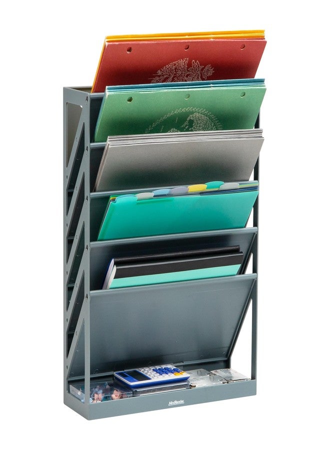 Mind Reader 5-Tier Vertical File Storage, Desktop Organizer, Wall Mount, Office, Plastic, 13"L x 4.25"W x 16"H, Gray - Image 1