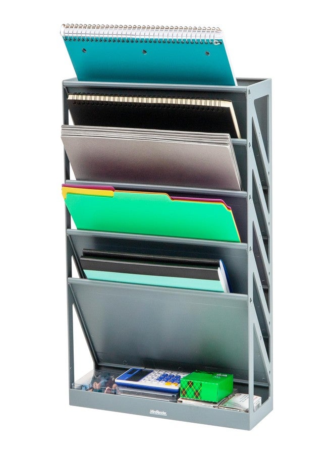 Mind Reader 5-Tier Vertical File Storage, Desktop Organizer, Wall Mount, Office, Plastic, 13"L x 4.25"W x 16"H, Gray - Image 5