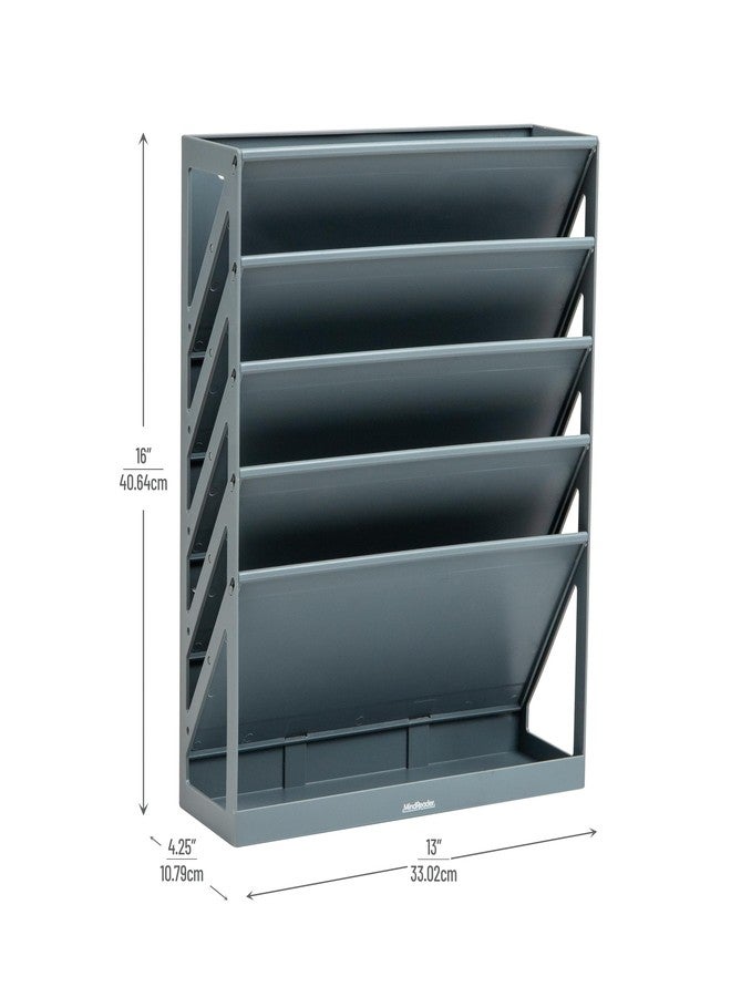 Mind Reader 5-Tier Vertical File Storage, Desktop Organizer, Wall Mount, Office, Plastic, 13"L x 4.25"W x 16"H, Gray - Image 3