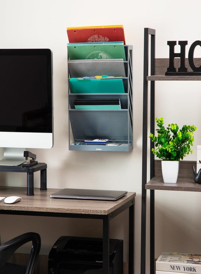 Mind Reader 5-Tier Vertical File Storage, Desktop Organizer, Wall Mount, Office, Plastic, 13"L x 4.25"W x 16"H, Gray - Image 2