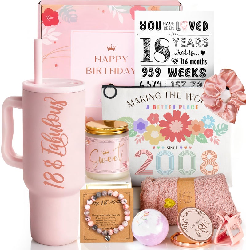 Mirasphere 18th Birthday Gifts for Girls - 18 Year Old Girl Birthday Gifts - Happy 18th Birthday Decorations Pink - 11 Pieces Unique 18 Birthday Party Gift Ideas for Daughter, Niece, Granddaughter - Image 1
