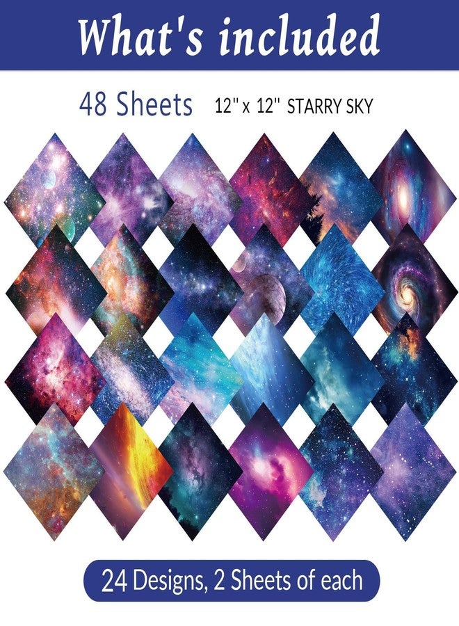 Lonfliness 48pcs Galaxy Scrapbook Paper 12’’ x 12’’ Galaxy Outer Space Themed Pattern Scrapbooking Paper Pad Journaling Cardstock Starry Sky Decorative Paper for Wall Gift Wrapping DIY Card Photo Frame Album - Image 3