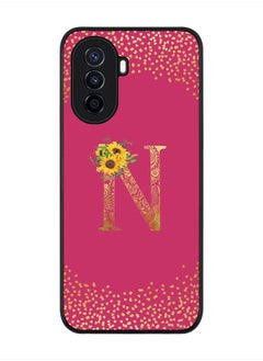 Stylizedd Rugged Black Edge Case for Huawei Nova Y70 , Slim fit Thin Cover -  Custom Monogram Initial Letter Mandala Floral Pattern Alphabet- N (Dark Pink Rose)  - Image 1