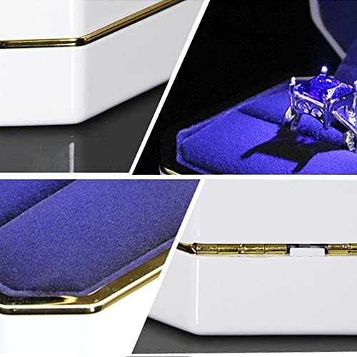 AVESON Luxury Ring Box, Square Velvet Wedding Ring Case Jewelry Gift Box with LED Light for Proposal Engagement Wedding, White - Image 4