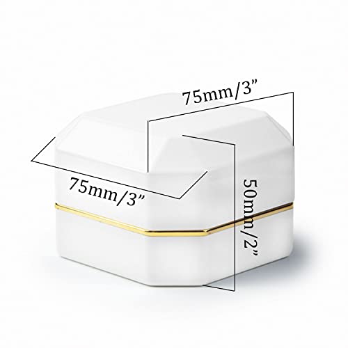 AVESON Luxury Ring Box, Square Velvet Wedding Ring Case Jewelry Gift Box with LED Light for Proposal Engagement Wedding, White - Image 3