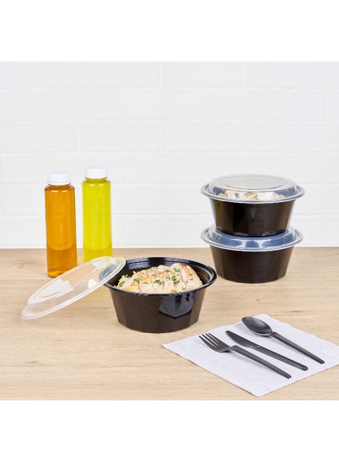 Restaurantware Asporto 32 Ounce To Go Boxes, 100 Microwavable Take Out Food Containers - Clear Plastic Lids Included, Do Not Contain BPA, Black Plastic Catering Food Containers, Disposable, Round - Image 3