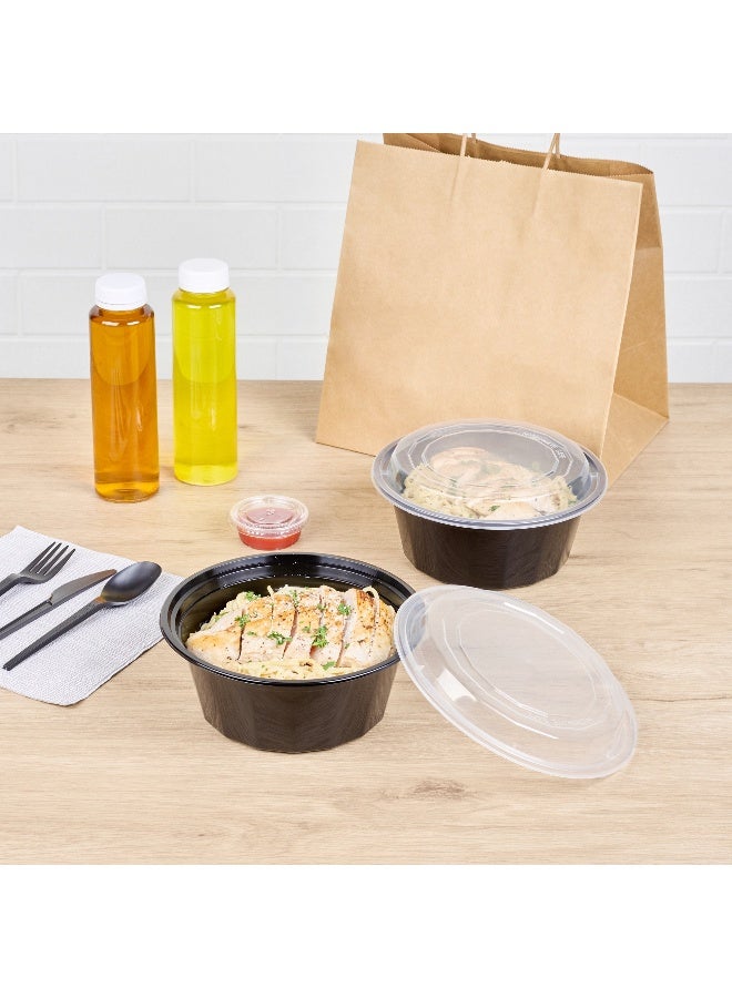 Restaurantware Asporto 32 Ounce To Go Boxes, 100 Microwavable Take Out Food Containers - Clear Plastic Lids Included, Do Not Contain BPA, Black Plastic Catering Food Containers, Disposable, Round - Image 4