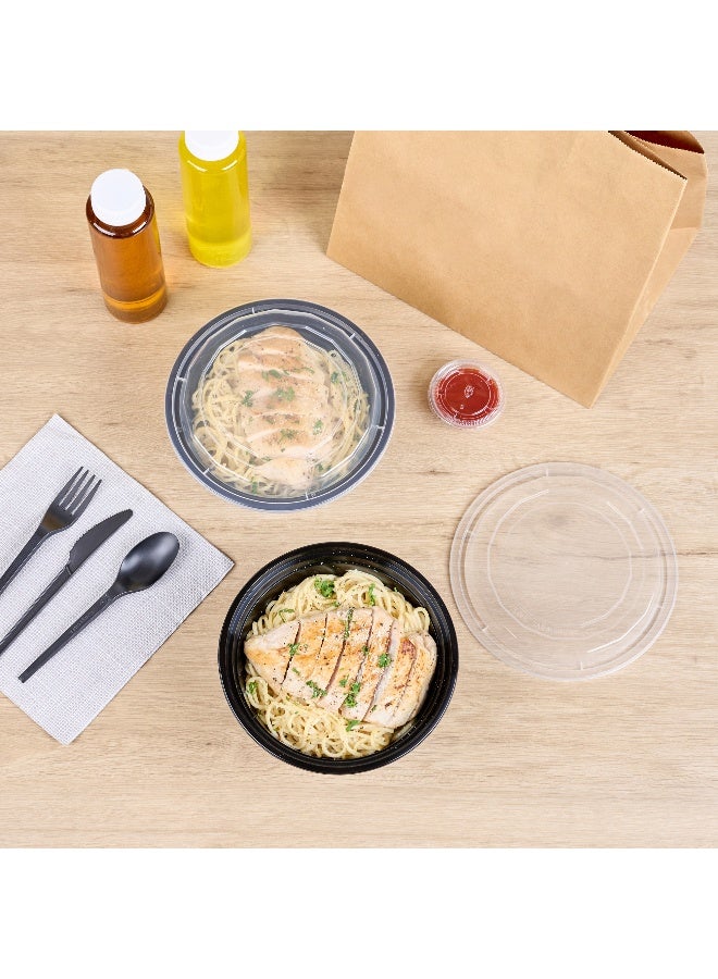 Restaurantware Asporto 32 Ounce To Go Boxes, 100 Microwavable Take Out Food Containers - Clear Plastic Lids Included, Do Not Contain BPA, Black Plastic Catering Food Containers, Disposable, Round - Image 5