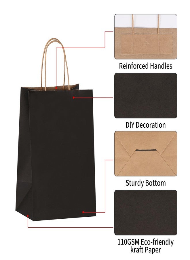 Joybe 50 Pack 8x4.75x10 Inch Medium Black Kraft Paper Bags with Handles Bulk, Craft Paper Gift Bags for Party Favors Grocery Retail Shopping Business Goody Merchandise Take Out Blank Sacks (50pcs) - Image 3