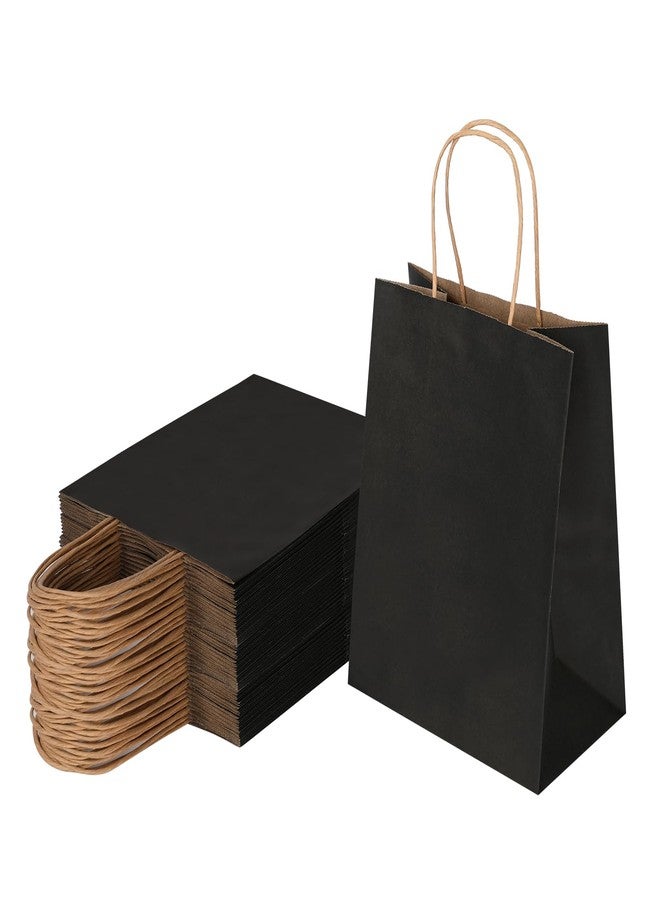 Joybe 50 Pack 8x4.75x10 Inch Medium Black Kraft Paper Bags with Handles Bulk, Craft Paper Gift Bags for Party Favors Grocery Retail Shopping Business Goody Merchandise Take Out Blank Sacks (50pcs) - Image 1