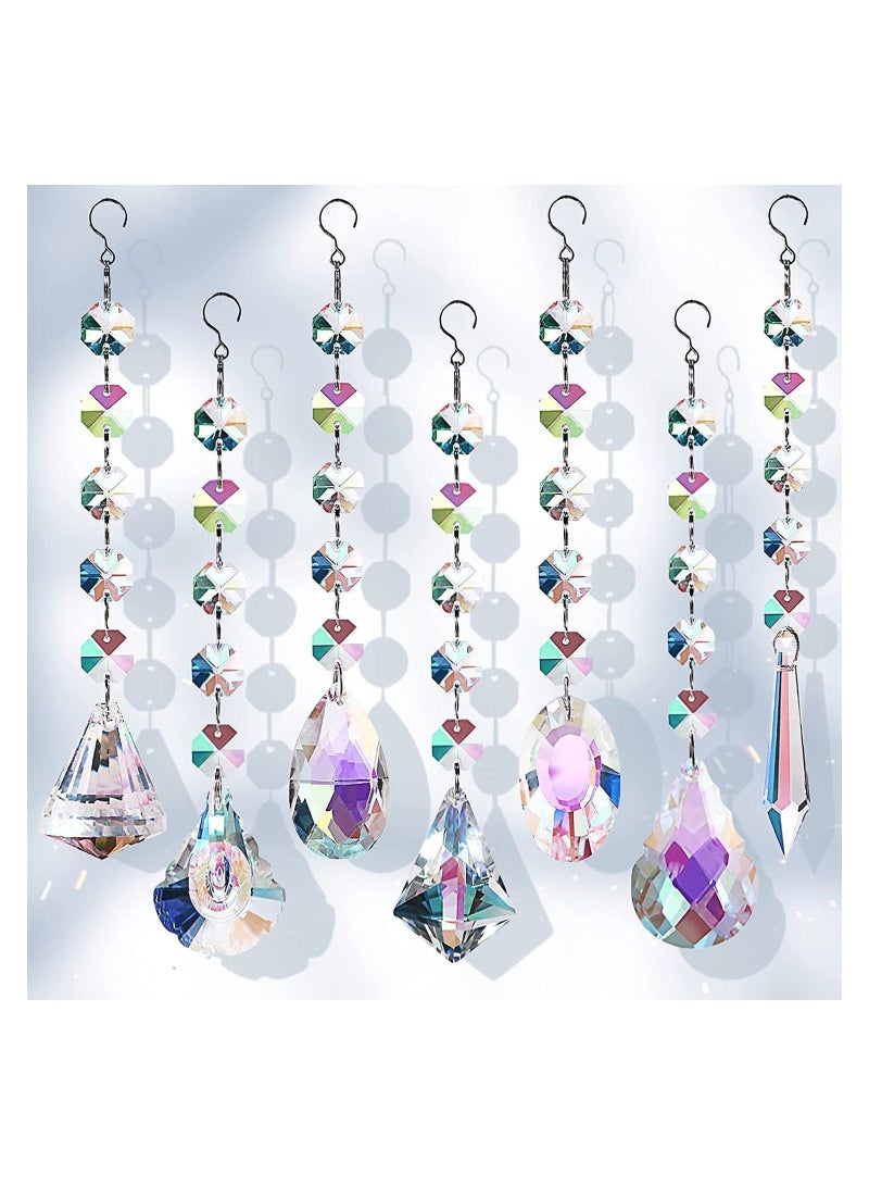 Sun Catchers with Crystals 7 Pcs Hanging Crystals Suncatchers for Windows Colored Crystals Prisms Glass Pendant Suncatchers Beads for Chandeliers Garden C hristmas Tree Decoration  - Image 1