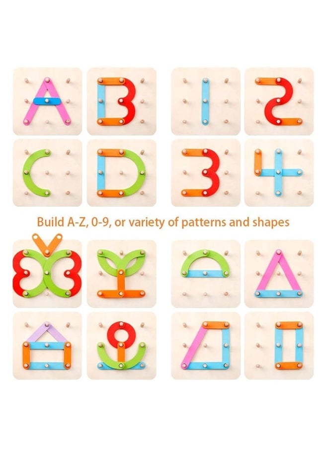 Coogam - Coogam Wooden Letter Number Construction Puzzle Educational Stacking Blocks Toy Set Shape Color Sorter Pegboard Activity Board Sort Game for Kids Gift Preschool Learning STEM Toy - Image 1