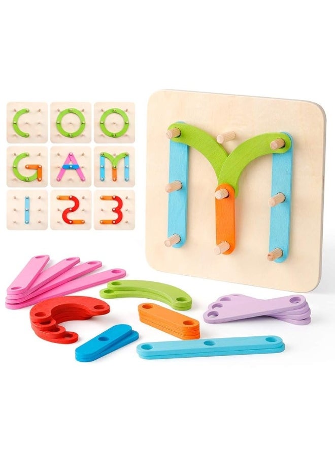Coogam - Coogam Wooden Letter Number Construction Puzzle Educational Stacking Blocks Toy Set Shape Color Sorter Pegboard Activity Board Sort Game for Kids Gift Preschool Learning STEM Toy - Image 1