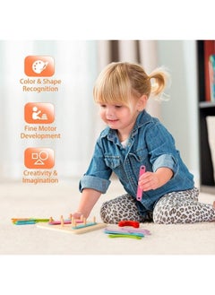 Coogam Wooden Letter Number Construction Puzzle Educational Stacking Blocks Toy Set Shape Color Sorter Pegboard Activity Board Sort Game for Kids Gift Preschool Learning STEM Toy