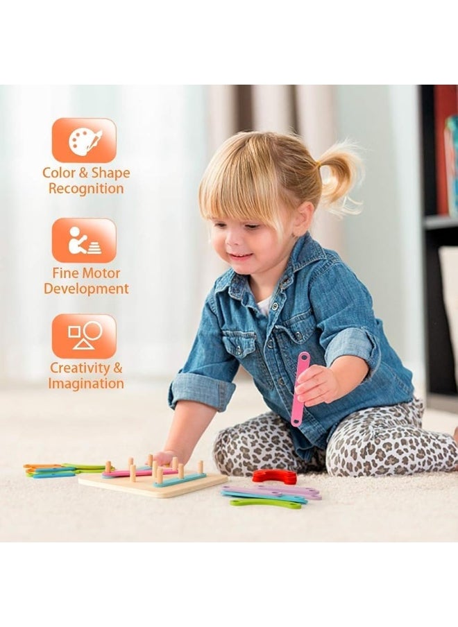 Coogam - Coogam Wooden Letter Number Construction Puzzle Educational Stacking Blocks Toy Set Shape Color Sorter Pegboard Activity Board Sort Game for Kids Gift Preschool Learning STEM Toy - Image 1