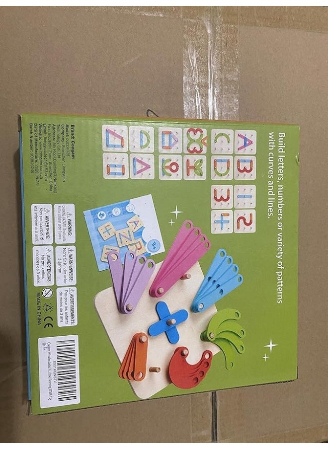 Coogam - Coogam Wooden Letter Number Construction Puzzle Educational Stacking Blocks Toy Set Shape Color Sorter Pegboard Activity Board Sort Game for Kids Gift Preschool Learning STEM Toy - Image 1