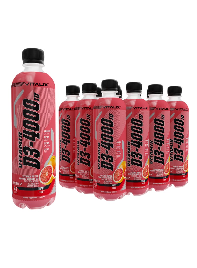 فيتاليكس فيتامين D3-4000 ماء فيتامين- نكهة الجريب فروت خالٍ من السكر، مع الكالسيوم والزنك، 500 مل، عبوة من 12 قارورة - Image 1