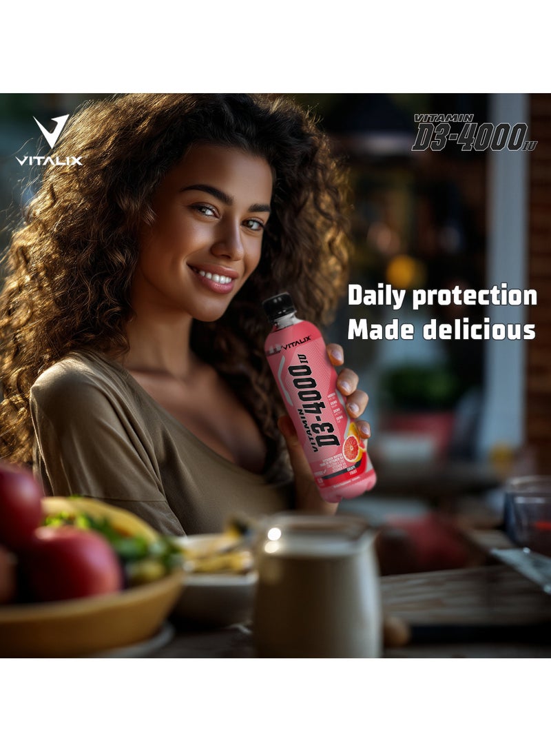 فيتاليكس فيتامين D3-4000 ماء فيتامين- نكهة الجريب فروت خالٍ من السكر، مع الكالسيوم والزنك، 500 مل، عبوة من 12 قارورة - Image 4