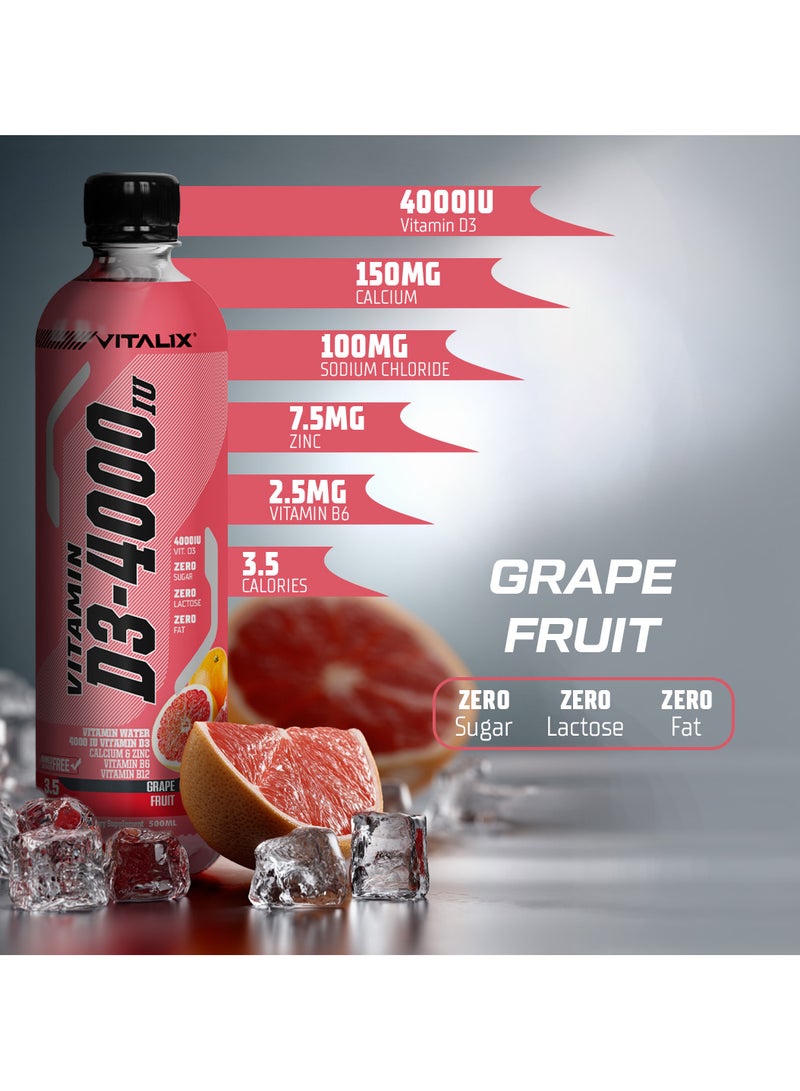 فيتاليكس فيتامين D3-4000 ماء فيتامين- نكهة الجريب فروت خالٍ من السكر، مع الكالسيوم والزنك، 500 مل، عبوة من 12 قارورة - Image 5