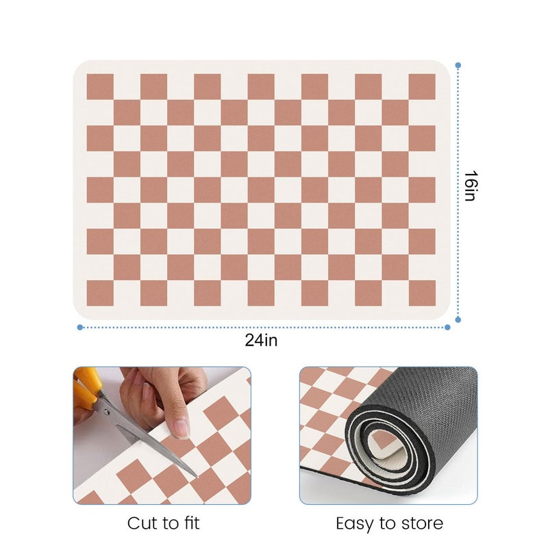 Clinuse Coffee Mats, 24"x16" Checkered Dish Drying Mat for Kitchen Counter, Quick Dry Mat, Diatomite Absorbent Aesthetic Large Drying Mats for Coffee Bar - Beige - Image 2