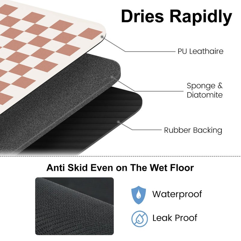 Clinuse Coffee Mats, 24"x16" Checkered Dish Drying Mat for Kitchen Counter, Quick Dry Mat, Diatomite Absorbent Aesthetic Large Drying Mats for Coffee Bar - Beige - Image 4