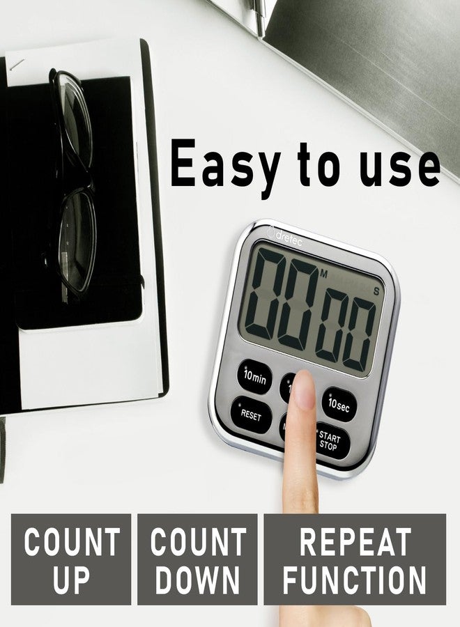 dretec Digital Timer Kitchen Timer Large LCD Display,Digital Timer for Cooking,Strong Magnet, Memory Function Count Up & Count Down, 6key, Chrome-Plated, Officially Tested in Japan - Image 4