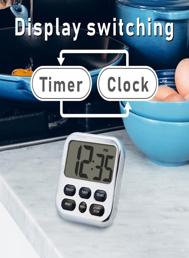dretec Digital Timer Kitchen Timer Large LCD Display,Digital Timer for Cooking,Strong Magnet, Memory Function Count Up & Count Down, 6key, Chrome-Plated, Officially Tested in Japan - Image 5
