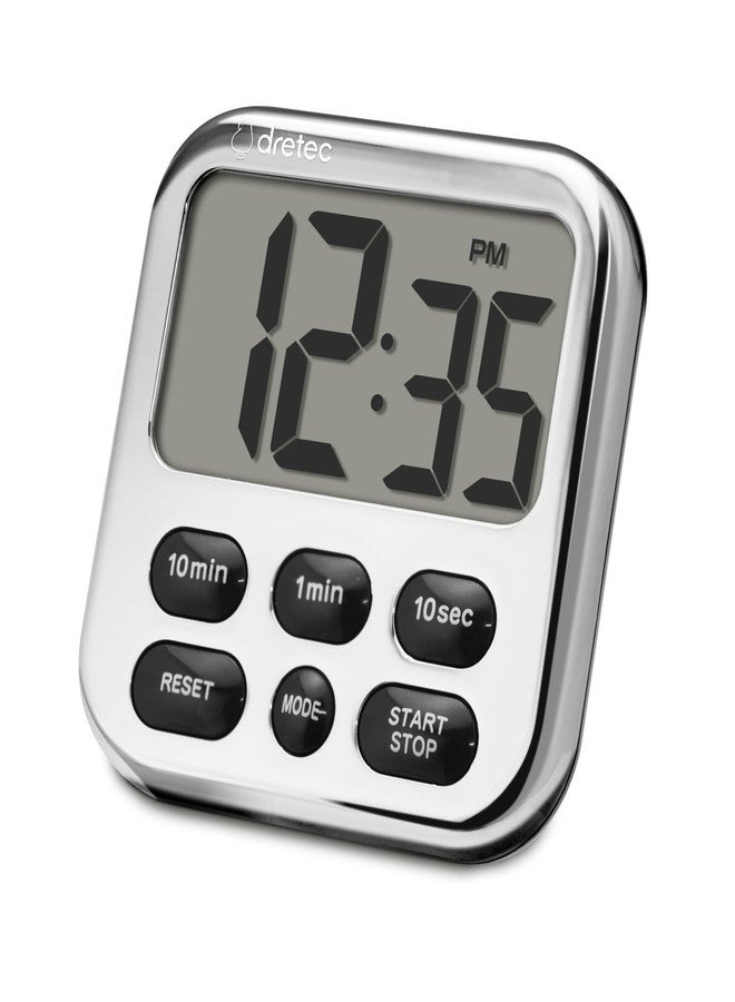 dretec Digital Timer Kitchen Timer Large LCD Display,Digital Timer for Cooking,Strong Magnet, Memory Function Count Up & Count Down, 6key, Chrome-Plated, Officially Tested in Japan - Image 1