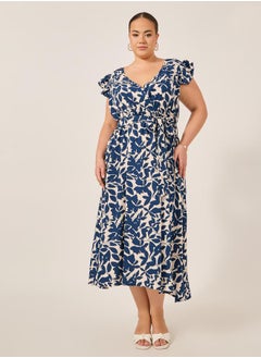 Styli Plus Size Printed Frill Sleeve Midi Dress  - Image 2