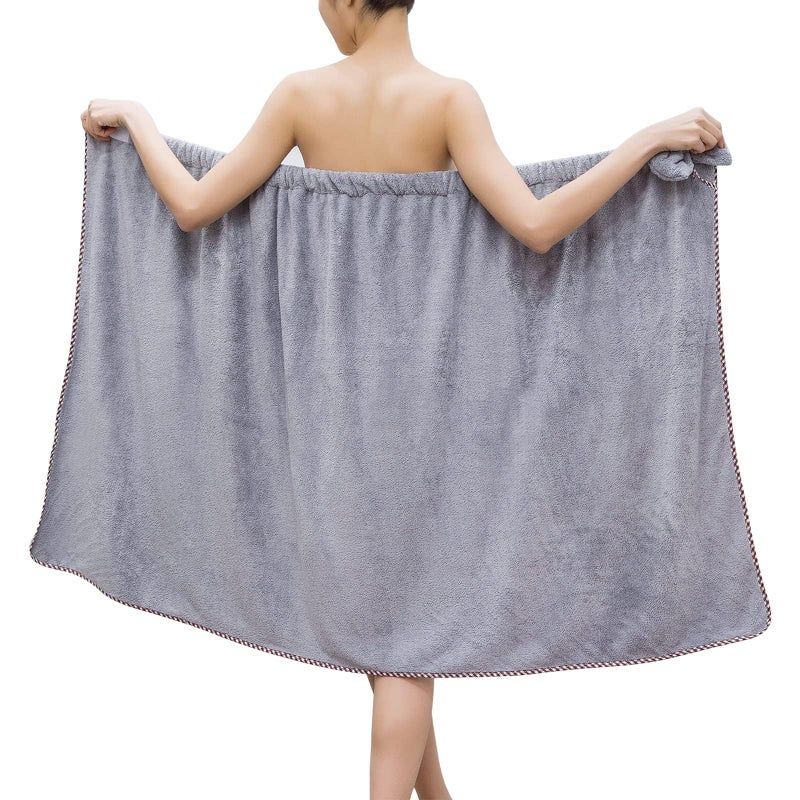 Bath Wrap Towels for Women  Adjustable Shower Spa Wrap with Home Hotel Bath Towel Nightgown for Sauna Beach Pool Gym Travel  Gray