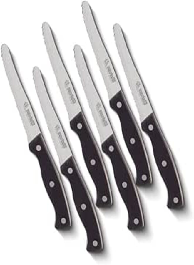 Marietti 6-Piece Black Serrated Table Knife Set 11cm – Italian Stainless Steel Blades for Everyday Dining, Rust-Resistant, Eco-Friendly