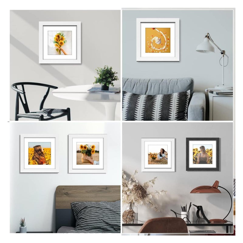 Vmuzeder 8x8 إطار صورة ريفي أبيض خشب مجموعة من 6 صور عرض 5 × 5 مع حصيرة أو 8x8 بدون حصيرة إطارات الصور المتعددة للجدار أو عرض الطاولة - Image 5