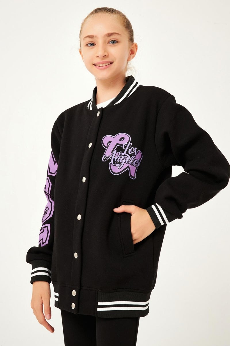 Perendi 1992 Printed Detailed Girls College Jacket Black  - Image 1