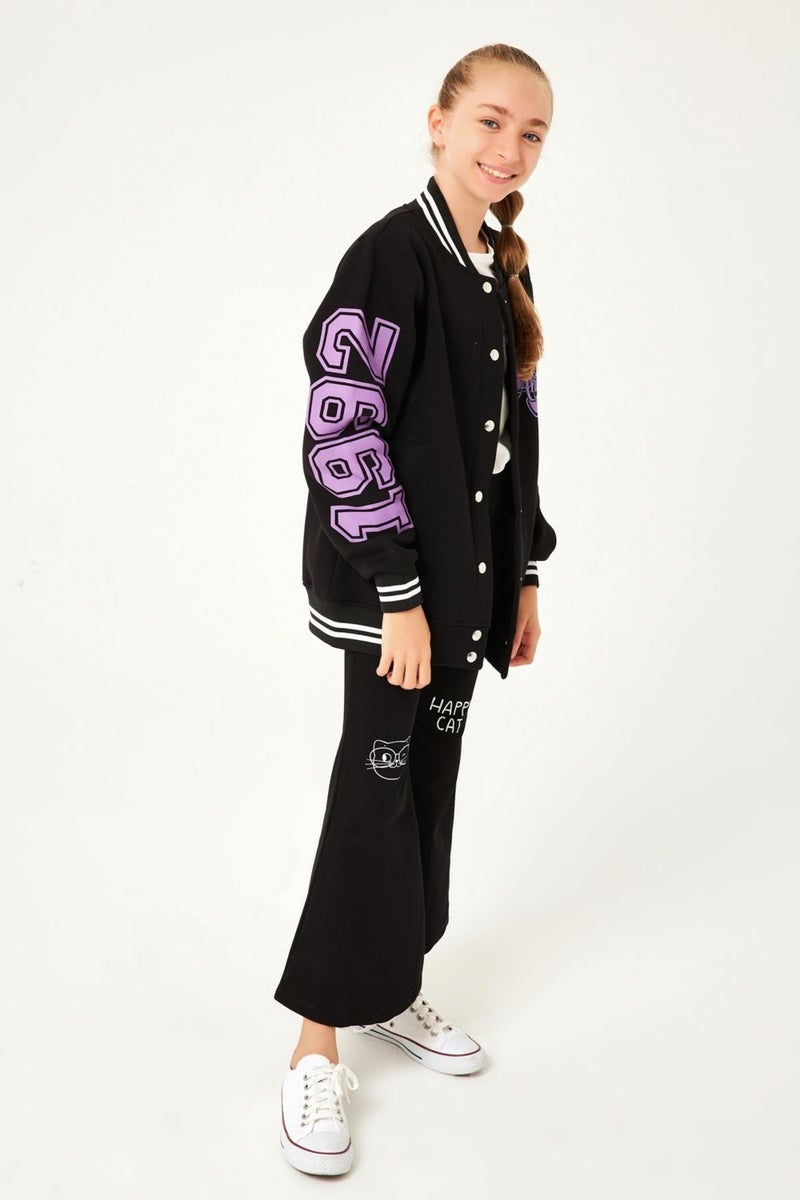 Perendi 1992 Printed Detailed Girls College Jacket Black  - Image 4