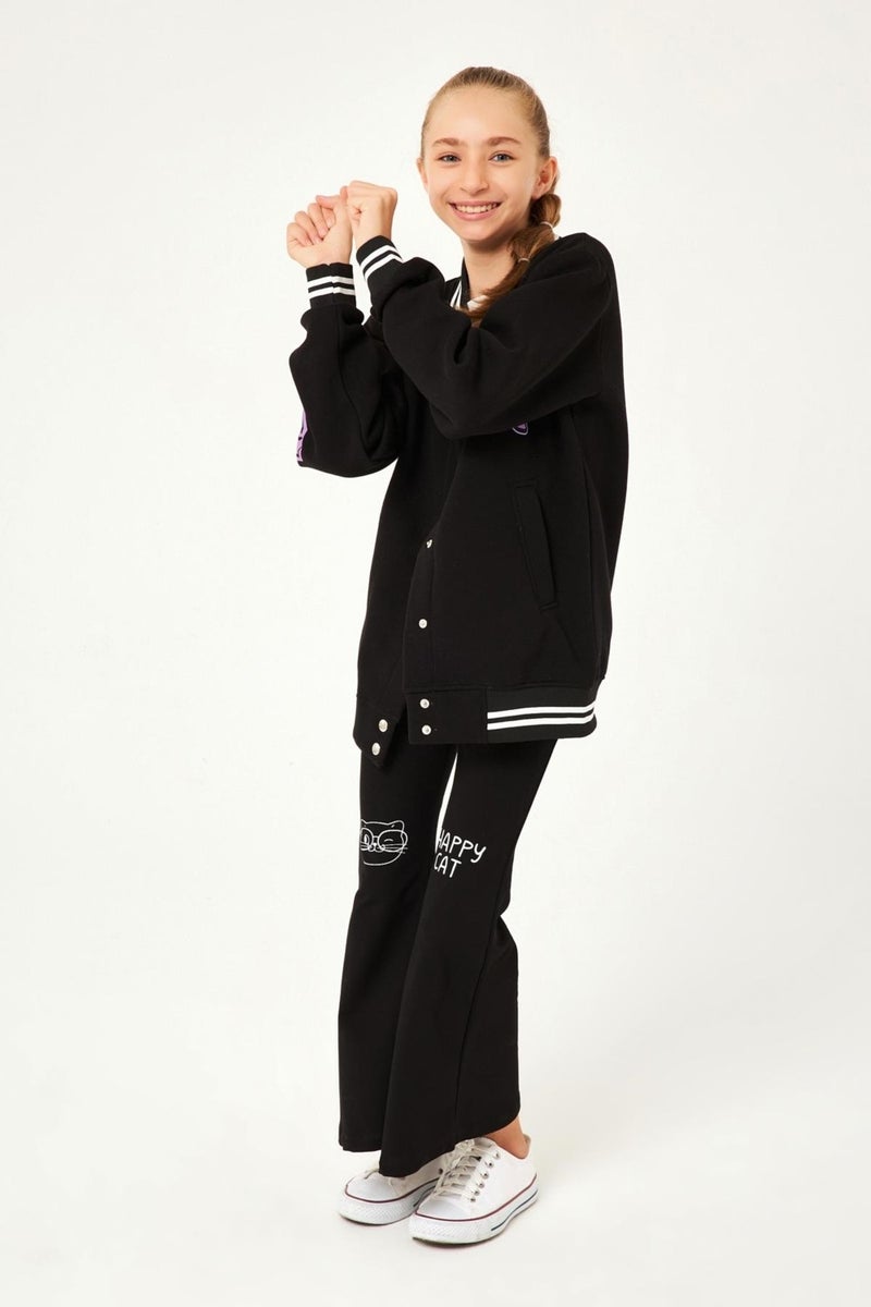 Perendi 1992 Printed Detailed Girls College Jacket Black  - Image 3