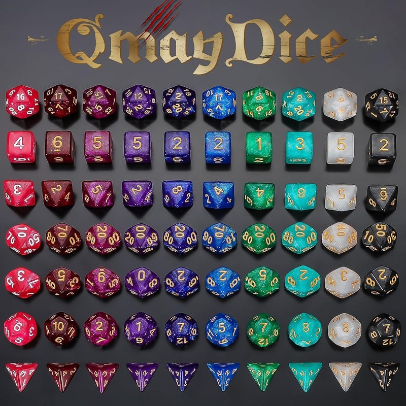 QMAY DND Dice Set 10x7 (70 Pieces) Polyhedral Dice for Dungeons and Dragons D&D RPG MTG Role Playing Games with 1 Drawstring Bag - Image 2
