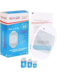 HEALQU Transparent Film Dressing, 4" x 4 3/4" Box of 10 - Waterproof Wound Bandage Adhesive Patches, Post Surgical Shower or IV Shield, Tattoo Aftercare Bandage by Healqu 