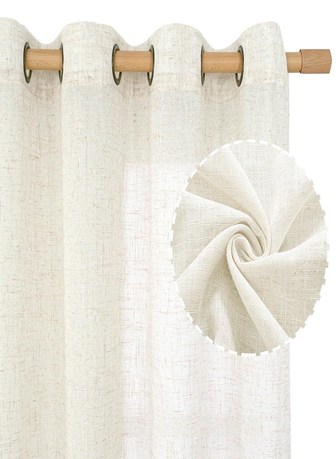 LAMIT Cream Linen Sheer Curtains 84 inch for Living Room, Linen Textured Light Filtering Drapes Bronze Grommet Boho Panels for Farmhouse/Living Room, 2 Panels, 52 x 84 Inch - Image 2