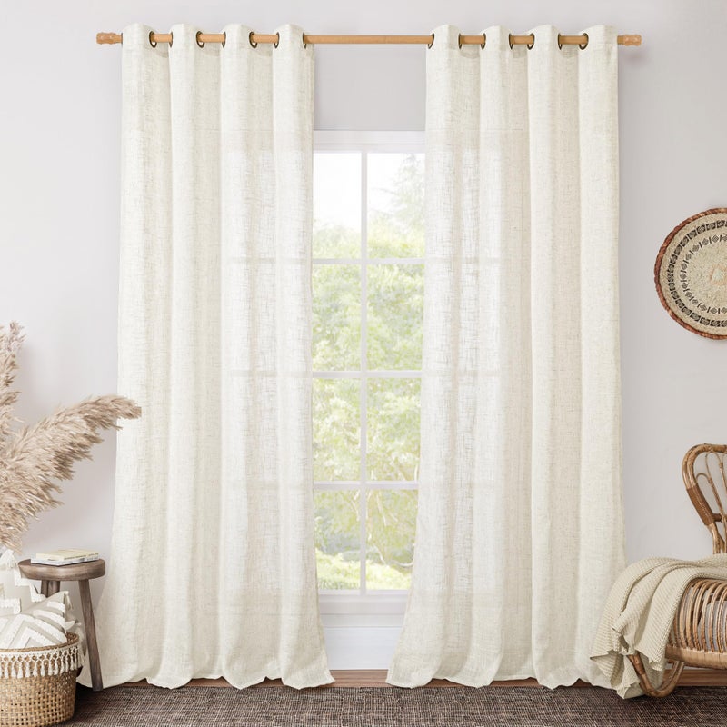 LAMIT Cream Linen Sheer Curtains 84 inch for Living Room, Linen Textured Light Filtering Drapes Bronze Grommet Boho Panels for Farmhouse/Living Room, 2 Panels, 52 x 84 Inch - Image 1