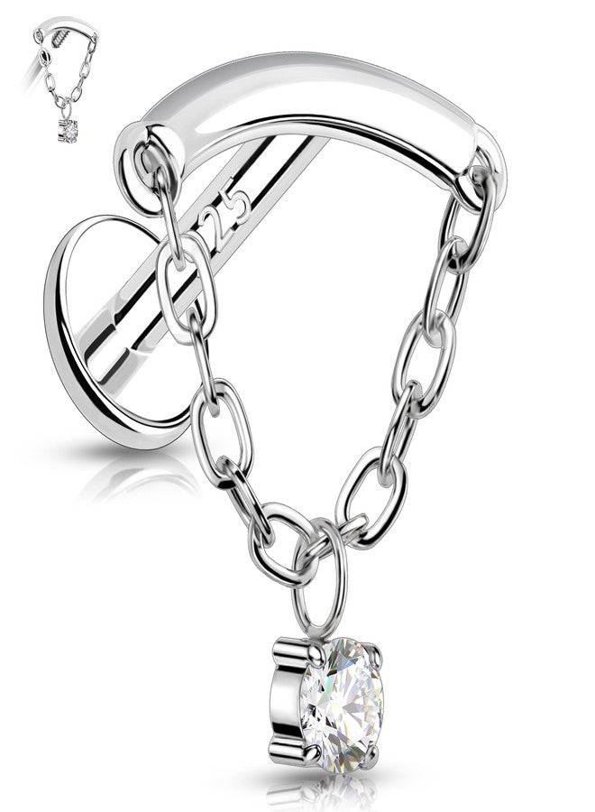 Melighting Sterling Silver 925 Cartilage Earring Chain Helix Earring Internally Threaded 16G Silver Dangle Tragus Piercing Jewelry for Women Silver Flat Back Earring 8mm Clear CZ - Image 1
