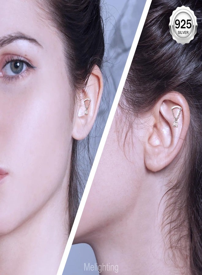 Melighting Sterling Silver 925 Cartilage Earring Chain Helix Earring Internally Threaded 16G Silver Dangle Tragus Piercing Jewelry for Women Silver Flat Back Earring 8mm Clear CZ - Image 5