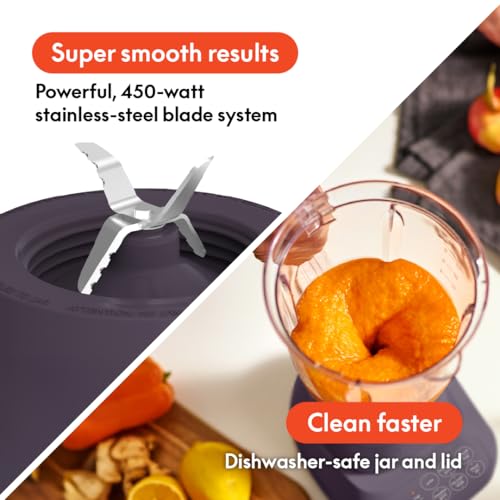 bella 10 Speed Countertop Blender, Juicer & Smoothie Maker, Fits-anywhere™ Kitchenware, Slim Flip & Store Design, Dishwasher Safe 48oz Capacity Pitcher & Lid, Stainless Steel Blade, 450 Watt, Plum - Image 3