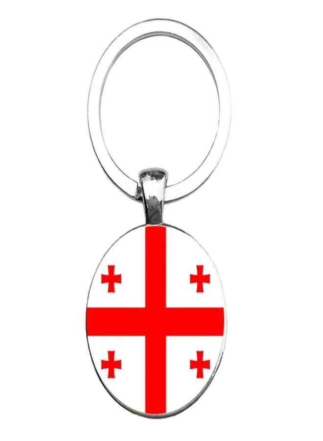 آرت أتاك سلسلة مفاتيح علم جورجيا من Art Attack، قوة جورجيا في الوحدة، إكسسوارات فريق كرة القدم الوطني، هدية تذكارية لحفلات التاريخ، سلسلة مفاتيح للسيارة، قلادة (فضية) - Image 1