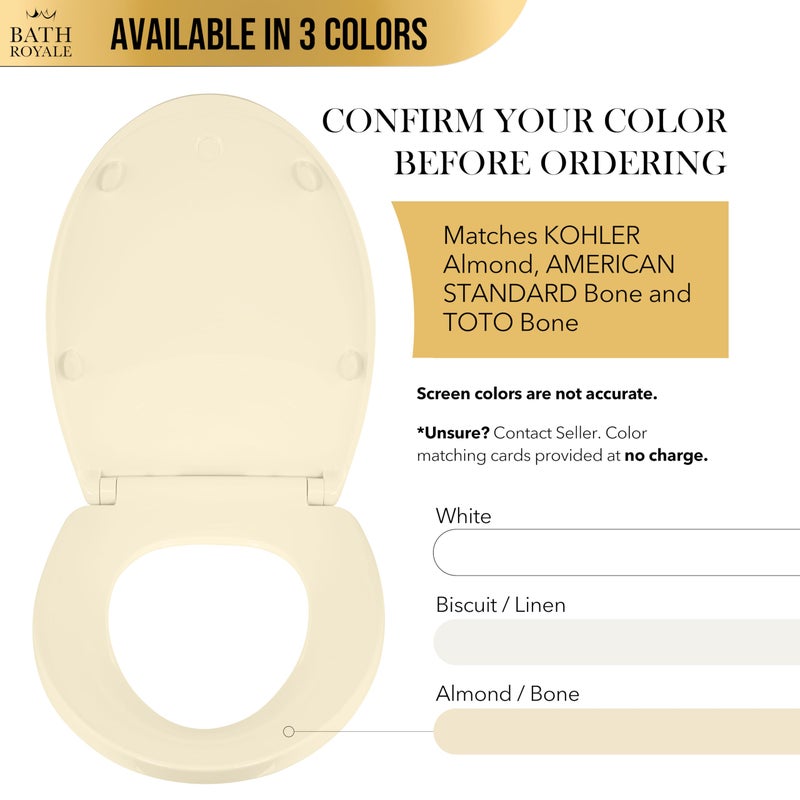 Bath Royale Toilet Seat Elongated with Cover BR501-02 Soft Close, Heavy Duty, Comfortable, Stain-Resistant and Easy to Keep Clean, Fits All Toilet Brands, Executive Series - Almond/Bone - Image 3