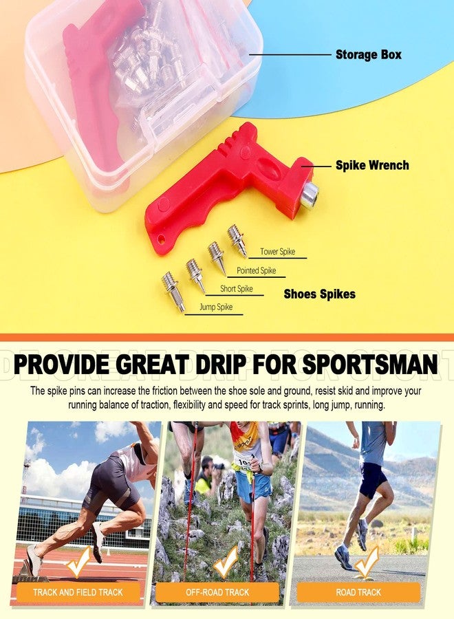Tanstic 82Pcs 1/4 Inch Cross Country Spikes, 4 Styles Steel Track Spikes Pyramid/Xmas Tree/Tartan/Jumping Spikes with Spike Wrench for Sprint Sports Short Running and Cross Country - Image 3
