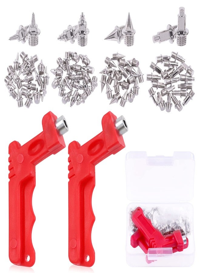 Tanstic 82Pcs 1/4 Inch Cross Country Spikes, 4 Styles Steel Track Spikes Pyramid/Xmas Tree/Tartan/Jumping Spikes with Spike Wrench for Sprint Sports Short Running and Cross Country - Image 1