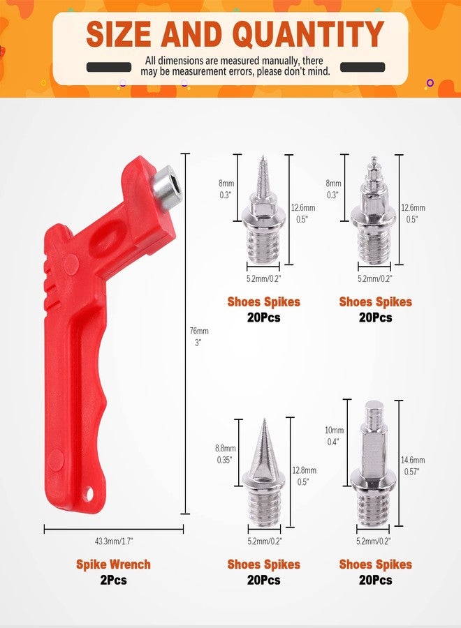 Tanstic 82Pcs 1/4 Inch Cross Country Spikes, 4 Styles Steel Track Spikes Pyramid/Xmas Tree/Tartan/Jumping Spikes with Spike Wrench for Sprint Sports Short Running and Cross Country - Image 2