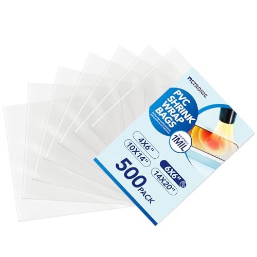 Metronic Shrink Wrap Bags 6x6 Inches 500Pcs, Clear PVC Heat Shrink Wrap Bags for Packagaing Soap,Bath Bombs,Makeup, Candles,Small Gifts,Jars,Homemade DIY - Image 1